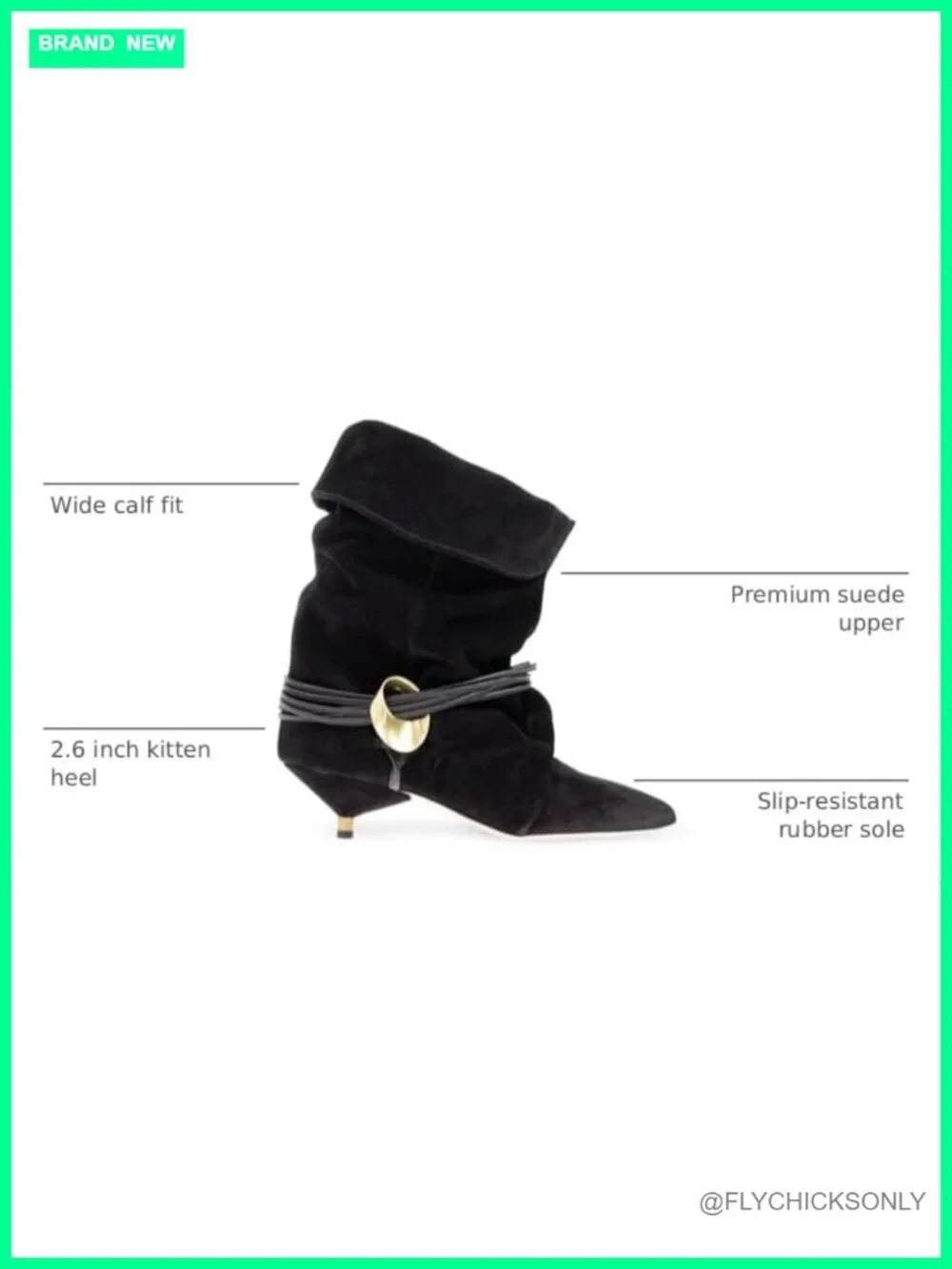 Slouchy Pointed Toe Kitten Heel Ankle Booties Suede Pull-On Wide Calf